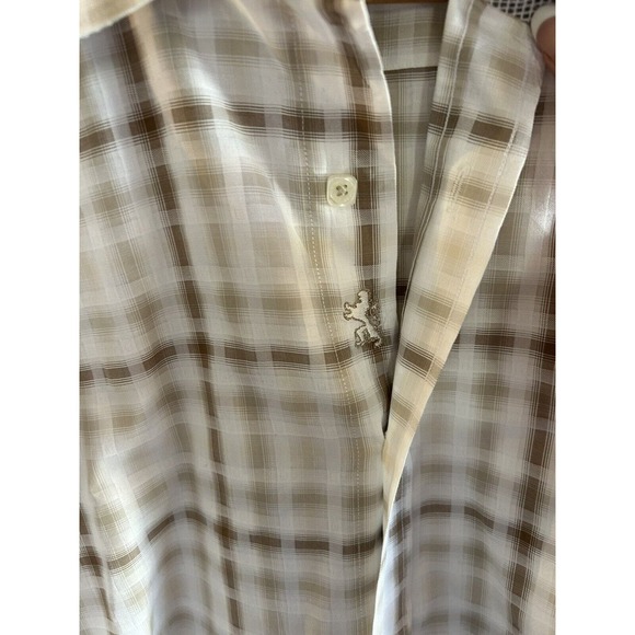 Bugatchi Mens Long Sleeve cream and tan button Up Shaped Fit Dress Shirt XTall - Picture 3 of 9